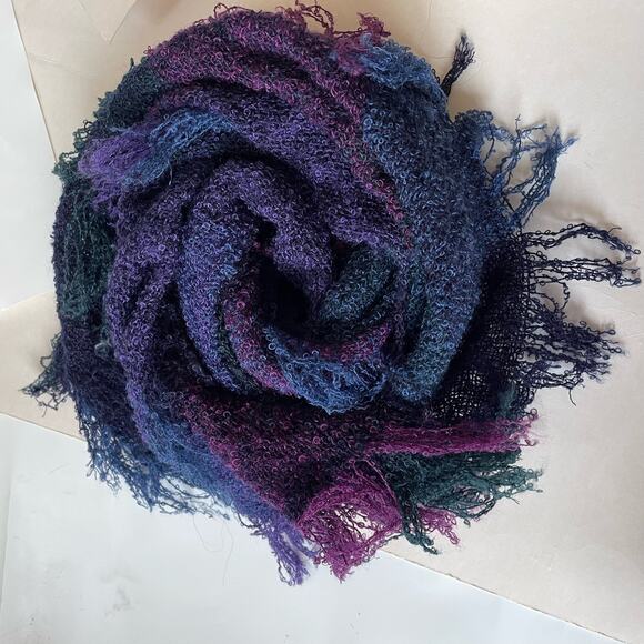 Baar and Beards Vintage Scarf Made in Japan Soft Nubby Checkered Purple Blue - Picture 2 of 11